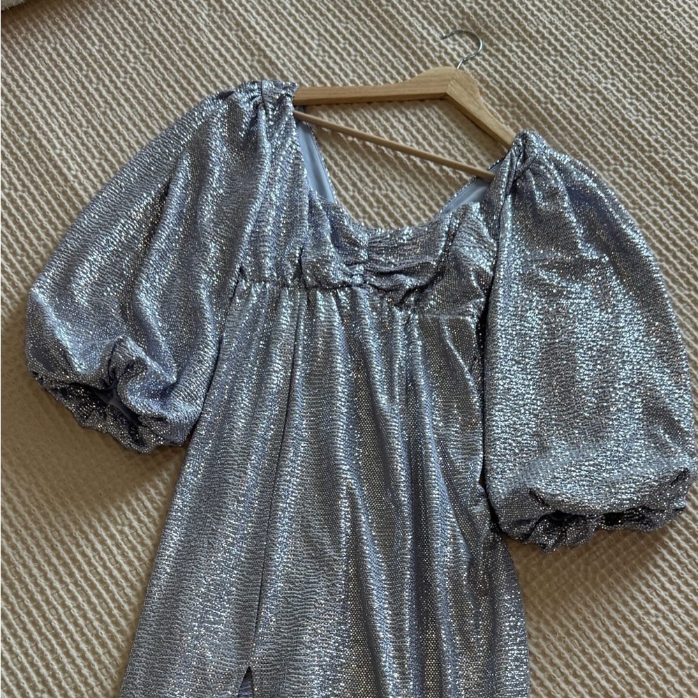 Show Me Your MuMu Shimmering Silver Midi Dress